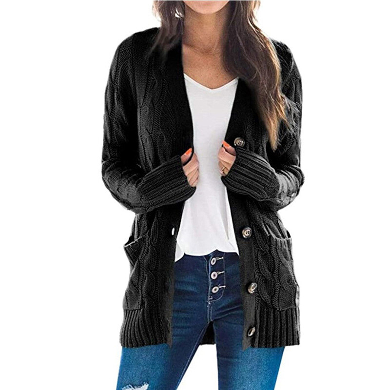 Plus Size Womens Ladies Chunky Cable Knit Cardigan Button Long Sleeves  Grandad | eBay