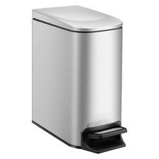 Silver 6L Slim Stainless Steel Trash Can with Lid Soft Close
