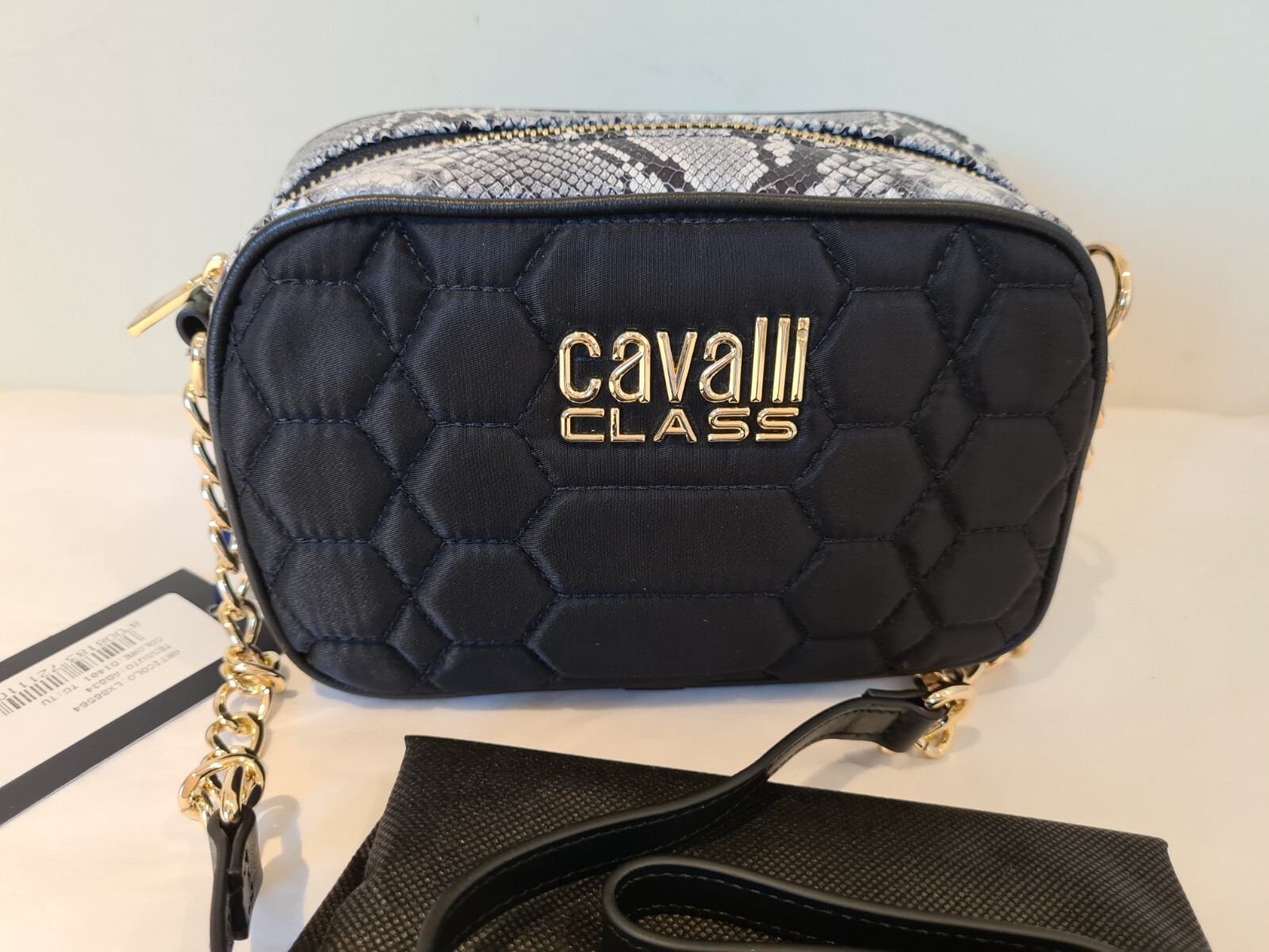 Roberto Cavalli Class Shoulder bag black Seattle Python leather Chain Strap New