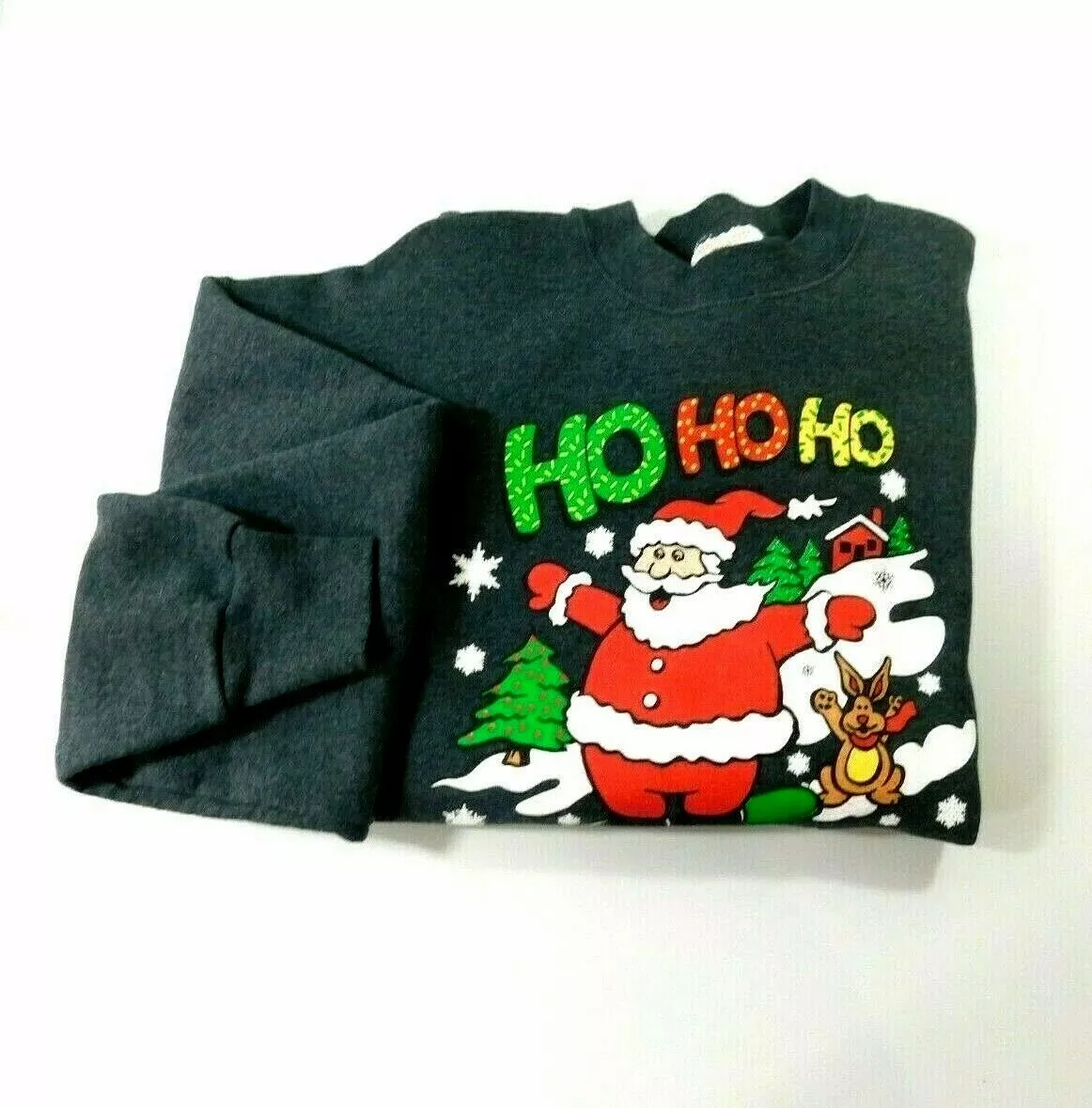 Vintage Sweatshirt Men's XL Ho Ho Ho Santa Claus Christmas Gray F12
