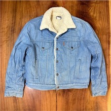 Vintage 70s Levi's XL Jacket Mens Sherpa Lined Jean Denim Light Wash Orange Tab