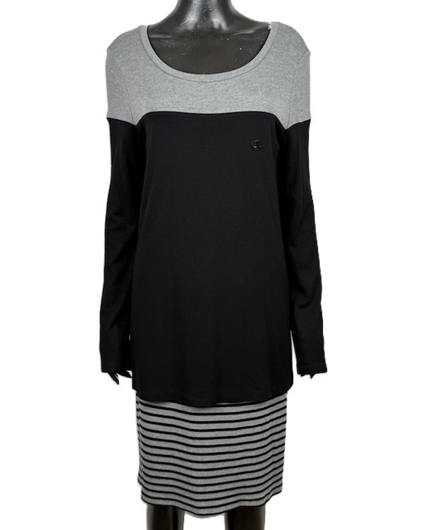 Armani Jeans Abito Donna 48 L Viscosa Nero Grigio Manica Lunga