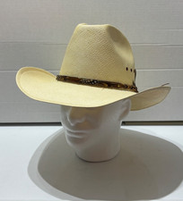 Vintage Beaver Hats Co. Genuine Shantung Straw Western Cowboy Hat Sz 7 56cm EUC