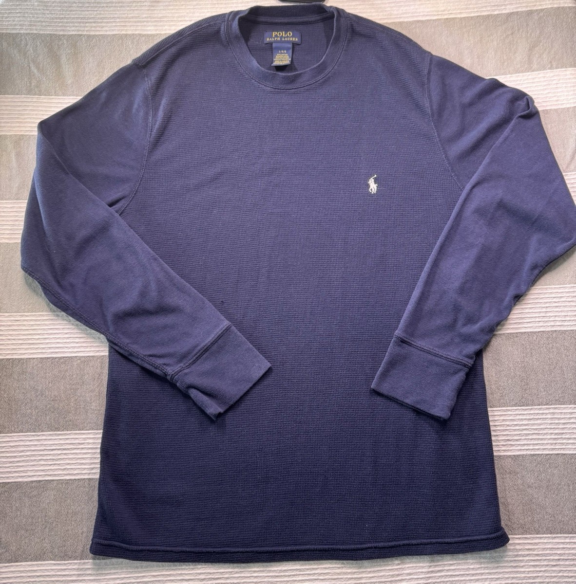 Polo Ralph Lauren Waffle Knit Thermal Shirt Mens L Navy Long