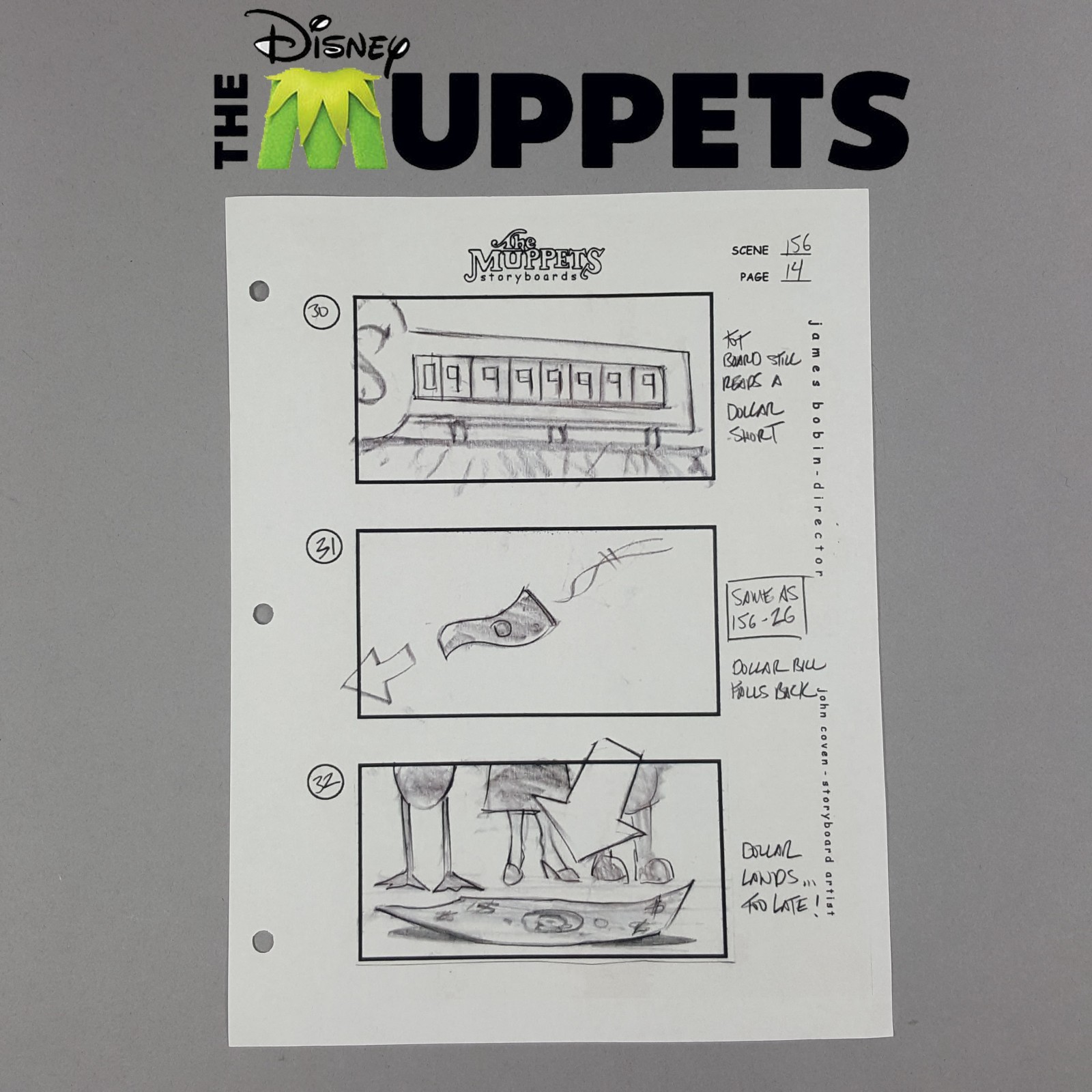 The Muppets (2011) - Production Used Storyboard, Statler's Dollar, Time's Up COA