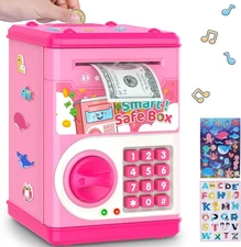 Pink Piggy Bank with Password Lock – Electronic Money Safe for Kids Cash & Coi