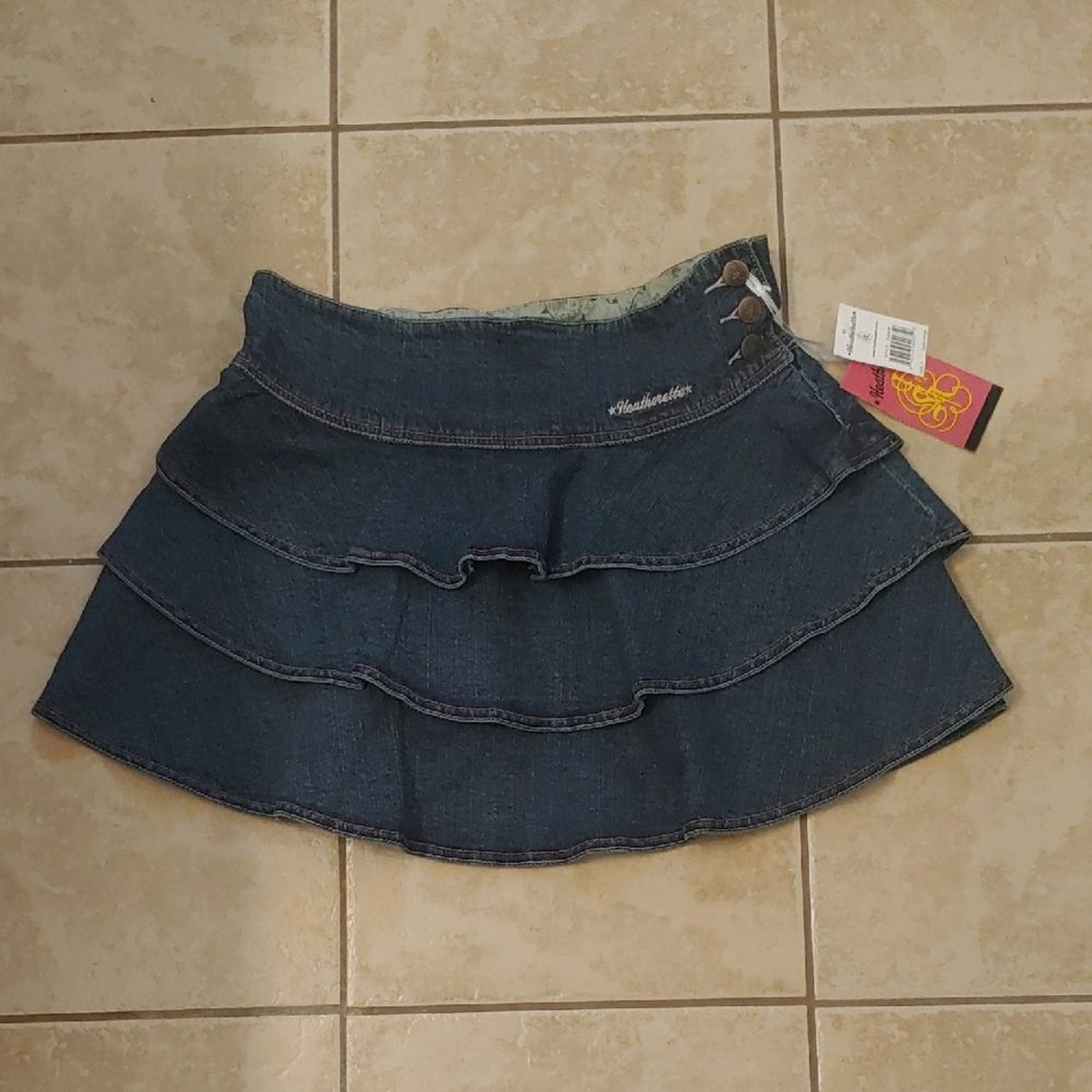 VTG Heatherette Denim Ruffled Y2K Mini Skirt Women's Size 7