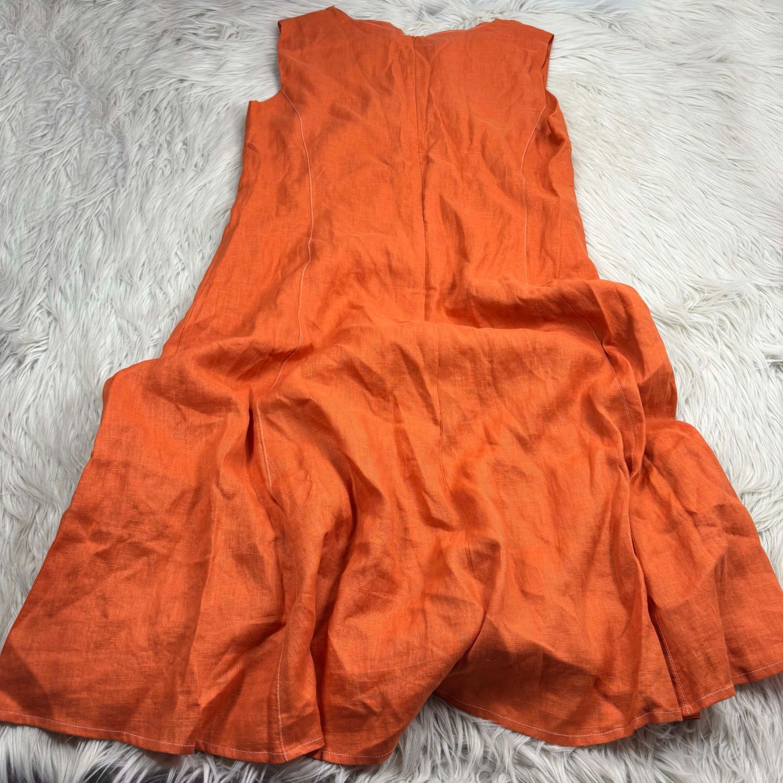 Yaly Couture Women's L Orange Linen Midi Dress Sleeveless Boho Resort Vacation image 6