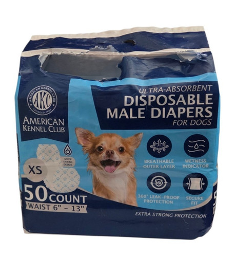 AMERICAN KENNEL CLUB Disposable Male Diapers XS 50 Count *Opened Bag*