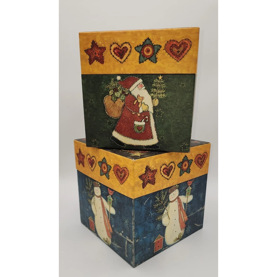 R A Lang Susan Winglet Set of 2 Square Christmas Santa Snowman Nested Boxes Gift - Image 3 of 4