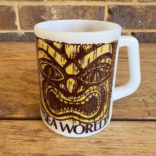 Vintage Sea World Coffee Mug Milk Glass Tiki Federal Glass Mid Century Modern