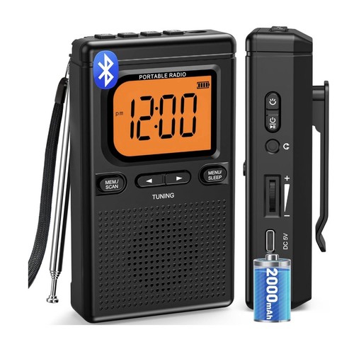 2000mAh Rechargeable AM FM Radio with Bluetooth Portable Transistor ...