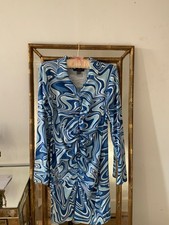 Hockney Swirl Size 14 Jersey Stretch Dress Primark W/ Rouching Blue & White