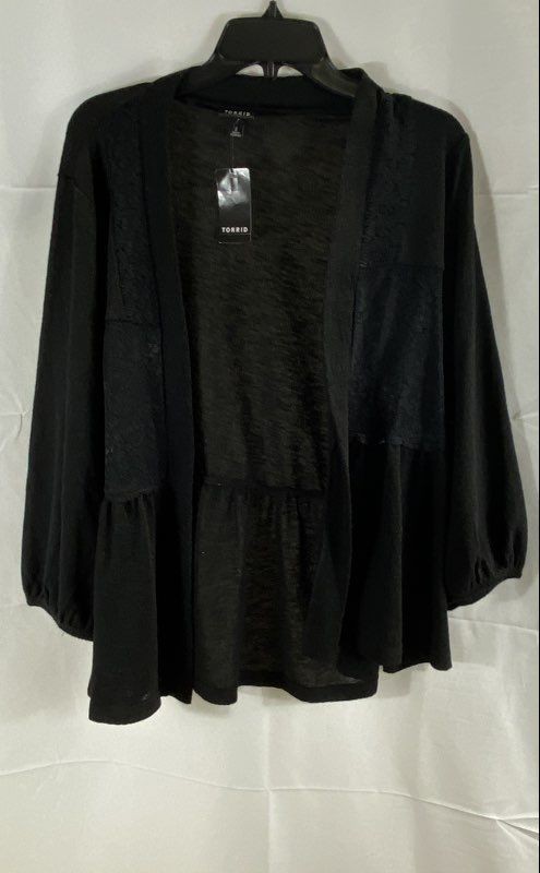 Torrid Women's Black Babydoll Lace Cardigan Open Front 3/4 Sleeve NWT Sz 2X