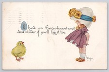 1914 Easter Bonnet Girl & Chick Postcard - Gibson Art Co. - Coatesville PA