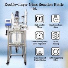 Double Glass Jacketed Bottle 10L Glass Reactor Lab Heating Stirring Distillation