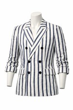 A Loves A Striped Double-Breasted 100 Linen Blazer M Blue And White Boho Easter