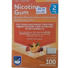 Nicotine Gum Rite Aid 2mg Fruit Flavor 100 Pieces Stop Quit Smoking Sugar Free