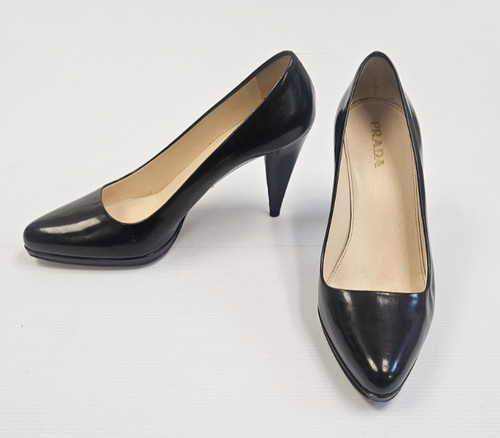 Womens Prada Black Patent Leather Platform Classic Pumps Shoes Sz 38 1/2, US 8 M