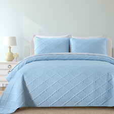 Yiran Ash Blue Quilt Set King Size 3 Piece Reversible Bedspreads Bedding Set