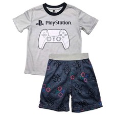 PlayStation Boys Black  Gray Short Sleeve T-Shirt  Shorts Pajama Set