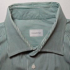 Ermenegildo Zegna Mens French Cuff Poplin Dress Shirt 44/17.5 Green Pinstripes