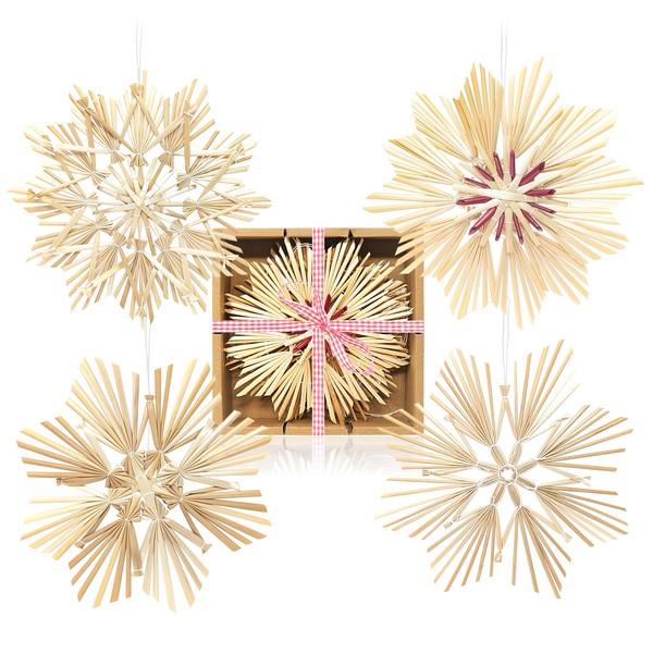 4X Strohsterne Im Mix-Set - Stroh-AnhäNger FüR Den Weihnachtsbaum --image