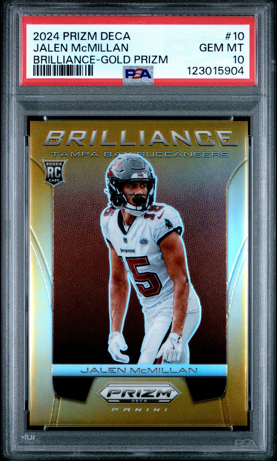 2024 PANINI PRIZM DECA BRILLIANCE GOLD PRIZM #10 JALEN MCMILLAN 10/10 PSA 10