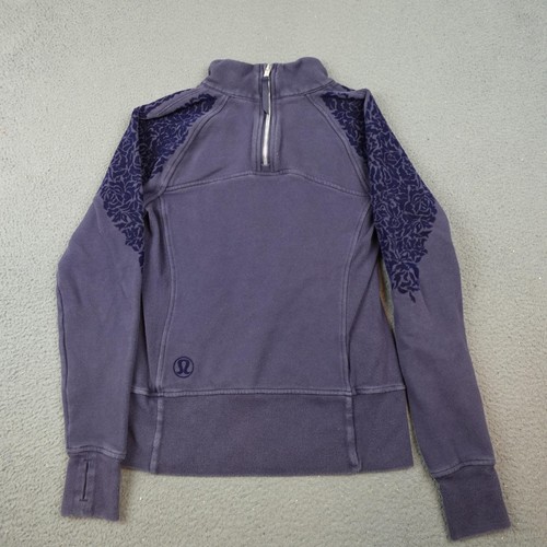 Lululemon Floral Flock Pullover Womens 4 Navy Quarter Zip Sweatshirt Thumbholes
