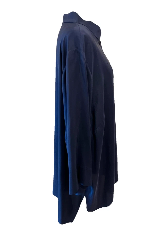 Túnica Eileen FIsher 100% seda colarinho mandarim tamanho 3X roxo profundo - Imagem 3 de 4