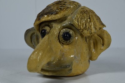 Vintage Ugly Face Clay Art Sculpture Long Nose Original Paperweight Abstract