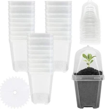 50 Pcs Clear Plant Nursery Pots with Humidity Dome-3" Reusable Plastic Gardening