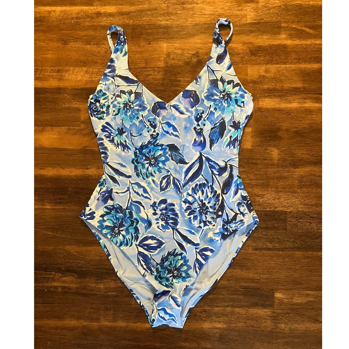 Andie Swim Women's Medium Baia One Piece Bathing Suit Padded Blue Floral Printed