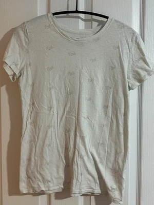 Victoria's Secret PINK Tee XS WHITE PINK LOGO RUNNING THROUGH THE TOP - Image 1 of 3