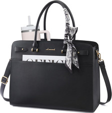 LOVEVOOK Laptop Tote Bag for Women, 15.6 Inch Large Faux Leather Work Bag Waterp