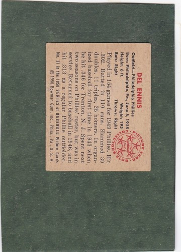 *1950 BOWMAN #31 DEL ENNIS, PHILLIES it's a dandy - Picture 2 of 2