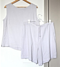 Vtg Womens 100 Pure Silk Set Tank Shorts M L Gray Lavender MOP Button Boxy 90s