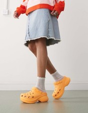 NWOB CROCS Classic Bae Perforated Platform Clogs Orangesicle Sz W7 M5