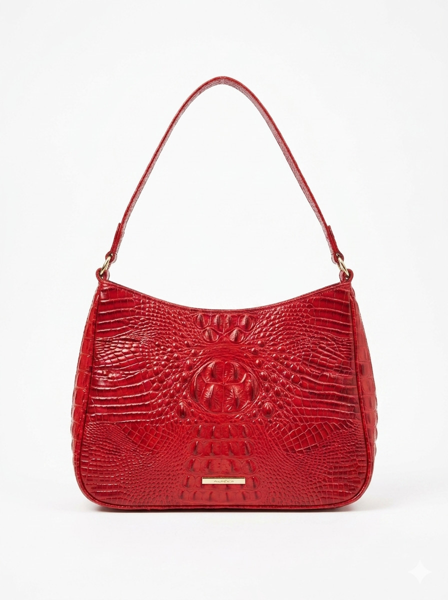 Brahmin Red Melbourne Croc Embossed Leather Shoulder Bag and Matching Wallet Set