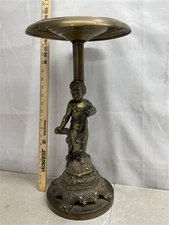 Brass Hollywood Regency Cherub Floor Standing Ashtray Art Deco Vintage 20"