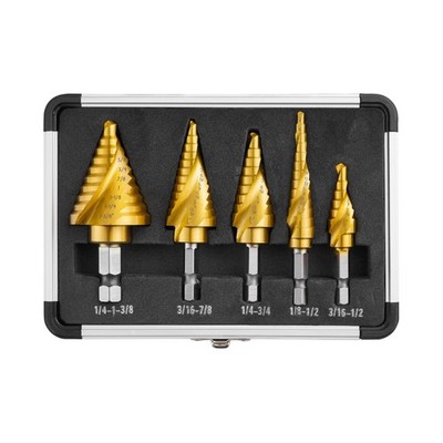Step Drill Bits, 5PCS Spiral Grooved HSS Titanium Step Drill Bi... FAST USA SHIP