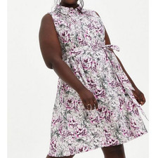 Torrid Shirt Dress w Pockets 3X Women Floral Poplin Belted Mini Pleated Feminine