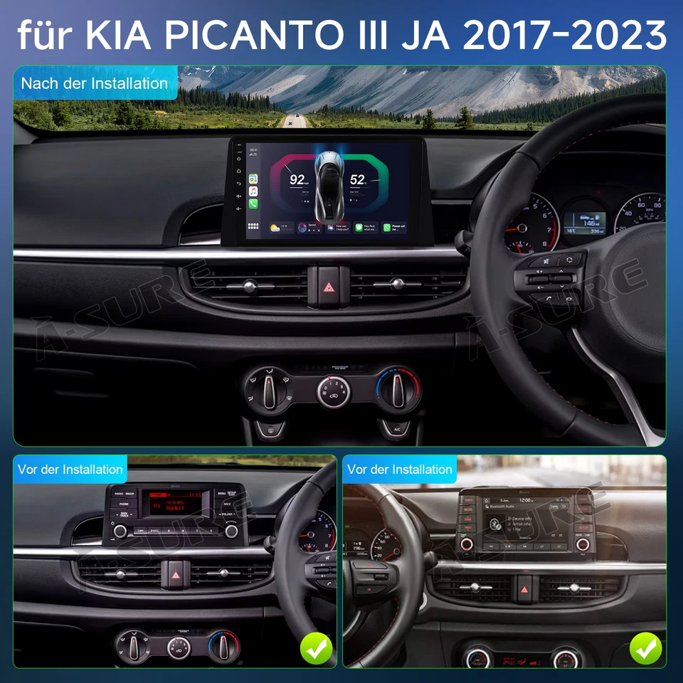 DAB+ 64G Android 14 Autoradio Carplay RDS GPS Navi Kam Für Kia Picanto 2017-2023 - Bild 4 von 4