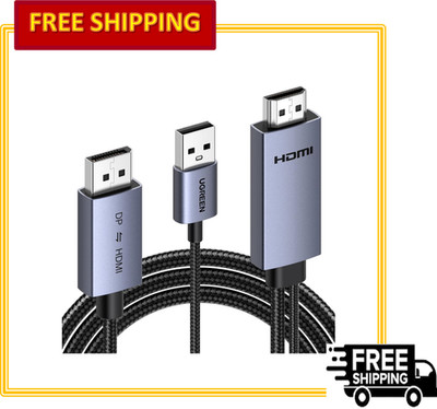 UGREEN 4K@60Hz Bidirectional HDMI 1.4-DisplayPort 1.2 Cable 6.6FT, USB-Powered
