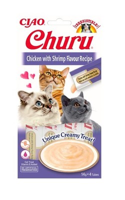 INABA Churu Cat Püree Leckerlis Huhn & Garnelen 4 x 14g