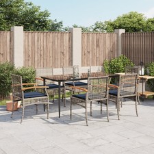 7 Piece Patio Dining Set with Cushions Gray Poly Rattan