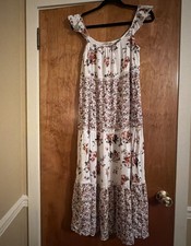 NWOT By the River Small Floral Tiered Boho Maxi Dress with Ruffle Sleeves 