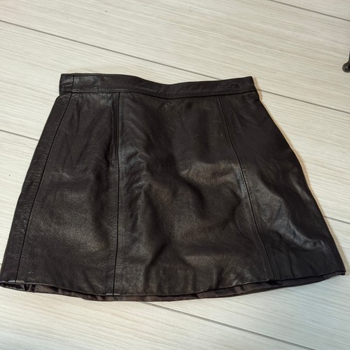 Moda Spiegel Brown Genuine Leather Mini Skirt High Waisted Vintage Dark Academia