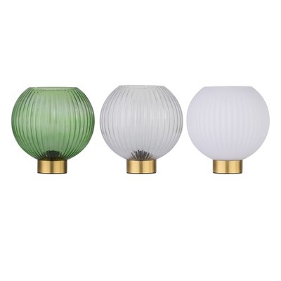 Moderne batteriebetriebene Tischlampe Nachttischlampe gold mit geripptem Glas
