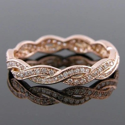 Real Moissanite 1.90Ct Round Cut Charm Wedding Band Ring 14K Rose Gold Plated